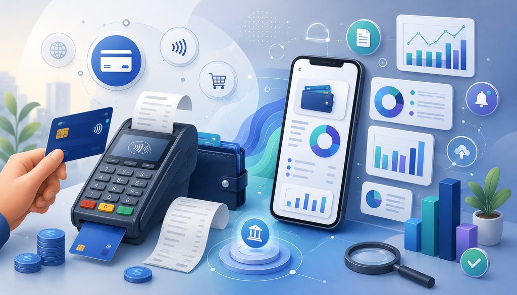 Card payment terminal and mobile payment reporting dashboard